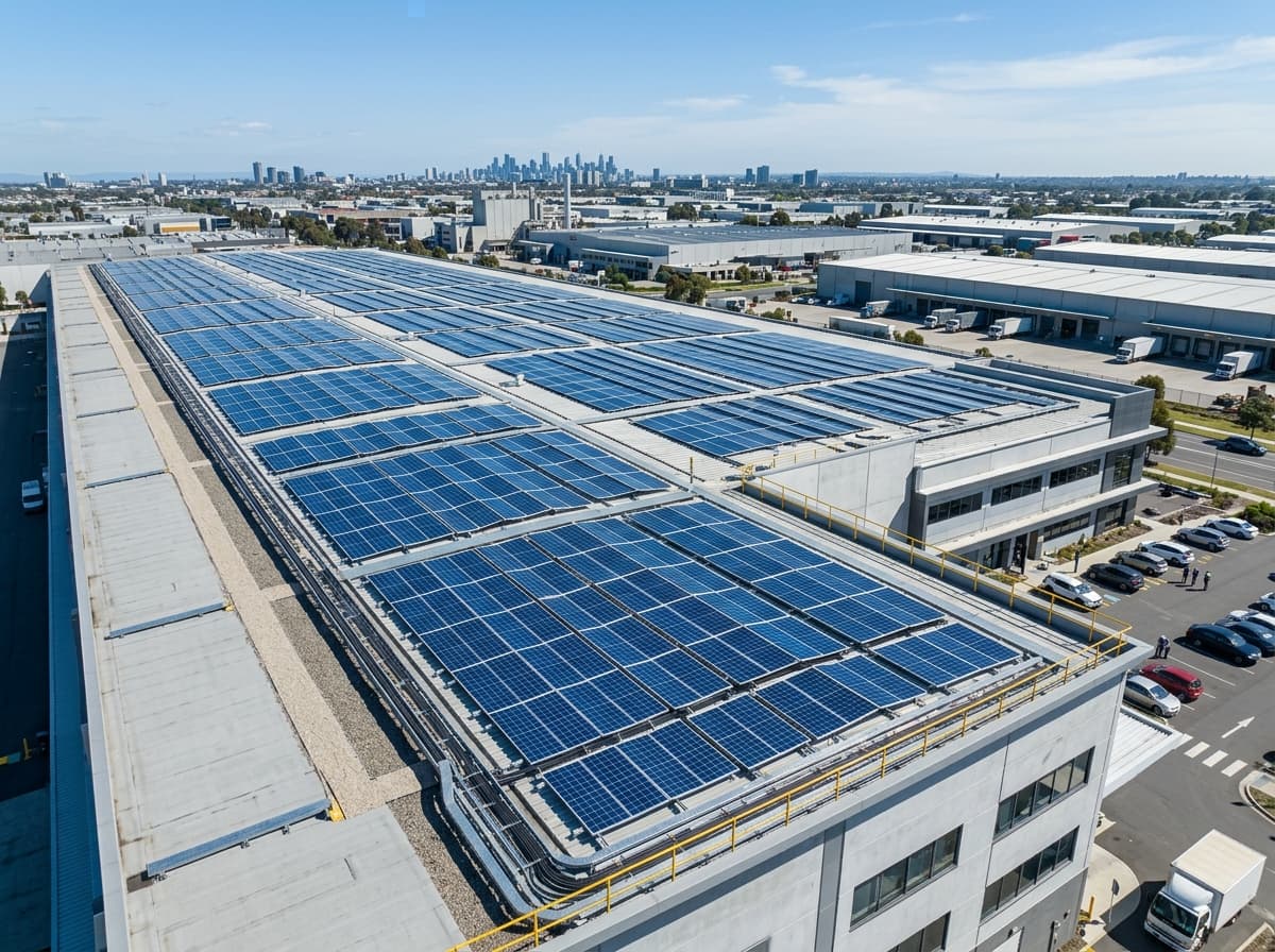 Industrial rooftop solar panel installation